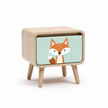 Wooden nightstand with fox design drawer in light brown finish 45 x 30 x 40cm