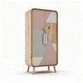 Wooden cabinet with geometric design in pink and gray 80 x 40 x 160cm