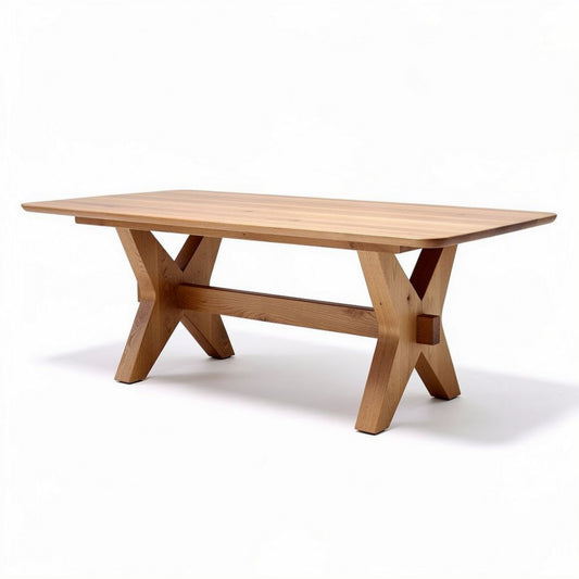 Solid wood rectangular dining table with modern cross-leg design 200 x 100 x 75cm