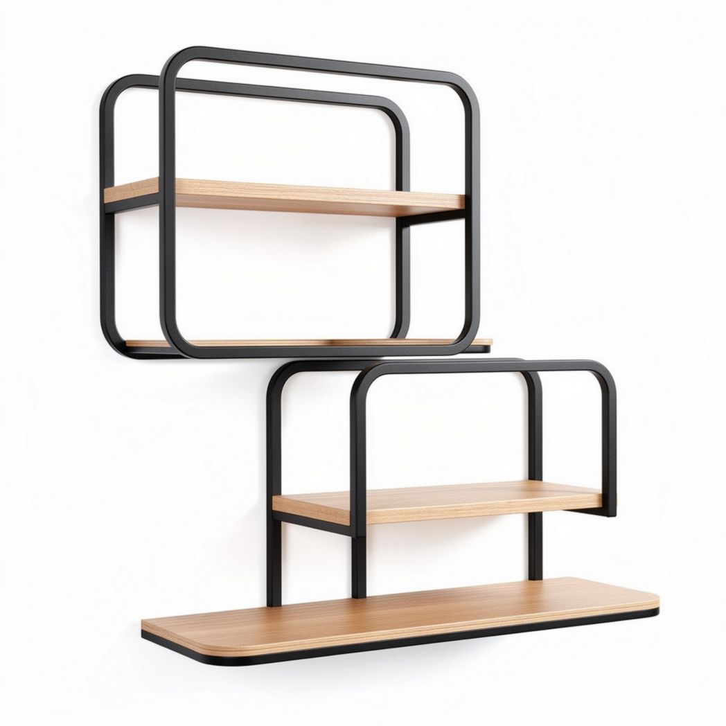 Wall-mounted storage shelf with wooden shelves and metal frame 80 x 30 x 40cm