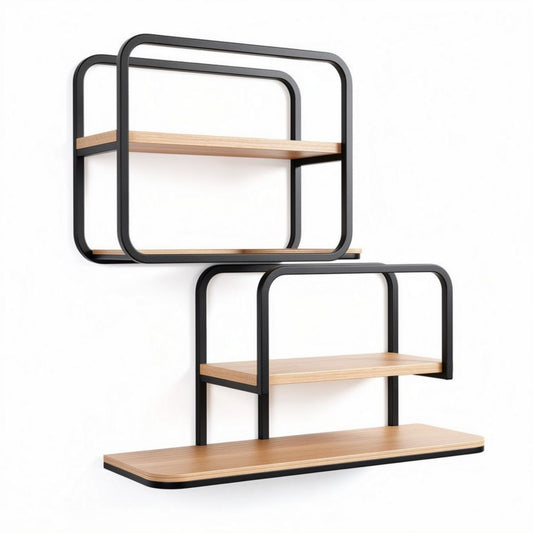 Wall-mounted storage shelf with wooden shelves and metal frame 80 x 30 x 40cm