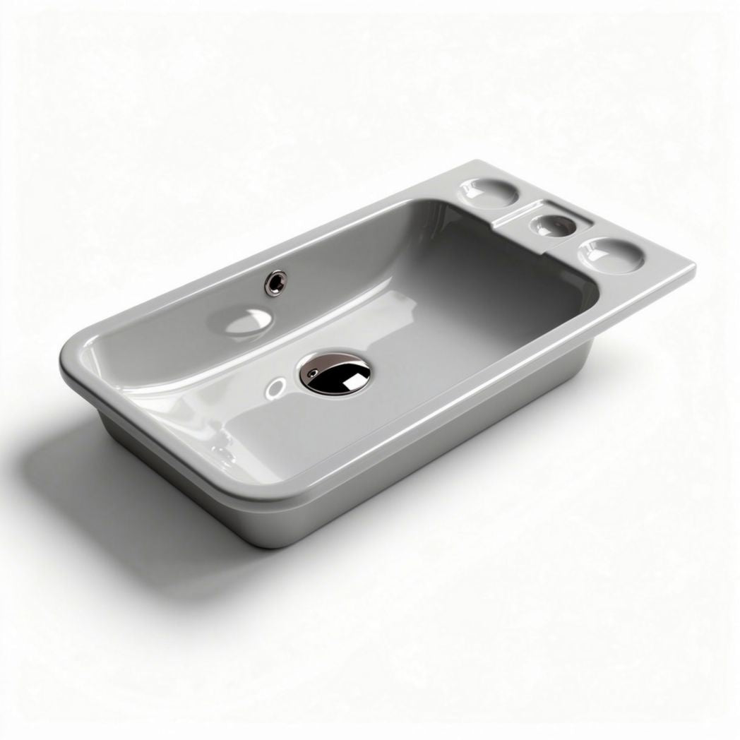 Ceramic bathroom sink with faucet holes and smooth white finish 50 x 25 x 15cm