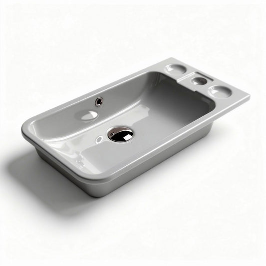 Ceramic bathroom sink with faucet holes and smooth white finish 50 x 25 x 15cm